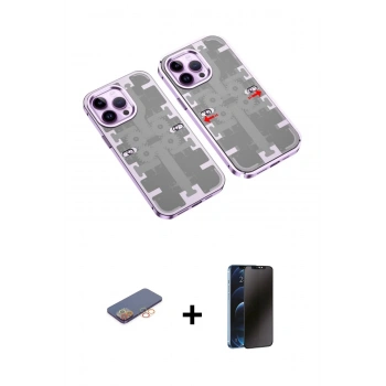 MARSİLYAN™- iPhone 13 Pro Max Kılıf Ufuk Doku Prime - Siyah 3D Antistatik Hayalet Cam Ekran Koruyucu + Renkli Kamera Lens Koruma Cam - TU