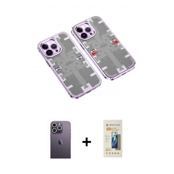 MARSİLYAN™- iPhone 13 Pro Max Kılıf Ufuk Doku Prime - Siyah 6D Mat Seramik Hayalet Nano Ekran Koruyucu + Neon Fosforlu Kamera Lens - BZ
