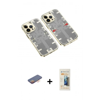 MARSİLYAN™- iPhone 13 Pro Max Kılıf Ufuk Doku Prime - Siyah 6D Mat Seramik Hayalet Nano Ekran Koruyucu + Renkli Kamera Lens Koruma Cam - TU