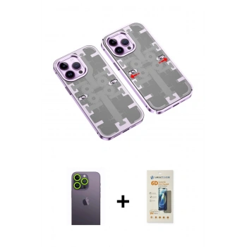 MARSİLYAN™- iPhone 13 Pro Max Kılıf Ufuk Doku Prime - Siyah 6D Mat Seramik Hayalet Nano Ekran Koruyucu + Neon Fosforlu Kamera Lens - YL