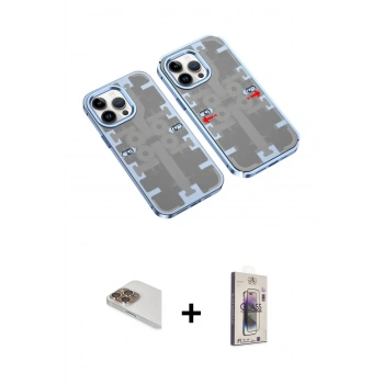 MARSİLYAN™- iPhone 13 Pro Max Kılıf Ufuk Doku Prime - Siyah Bilvis 3D Cam Ekran Koruyucu + Pers Alüminyum Kamera Lens - GD