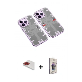 MARSİLYAN™- iPhone 13 Pro Max Kılıf Ufuk Doku Prime - Siyah Bilvis 3D Cam Ekran Koruyucu + Pers Alüminyum Kamera Lens - KI