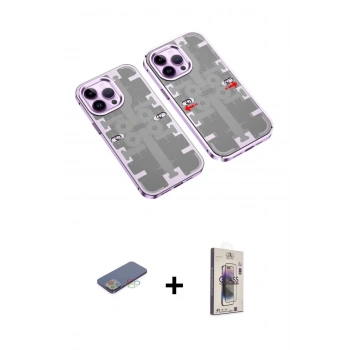 MARSİLYAN™- iPhone 13 Pro Max Kılıf Ufuk Doku Prime - Siyah Bilvis 3D Cam Ekran Koruyucu + Renkli Kamera Lens Koruma Cam - MI