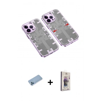MARSİLYAN™- iPhone 13 Pro Max Kılıf Ufuk Doku Prime - Siyah Bilvis 3D Cam Ekran Koruyucu + Shine Kamera Lens Koruma Cam - MI