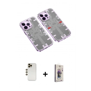 MARSİLYAN™- iPhone 13 Pro Max Kılıf Ufuk Doku Prime - Siyah Bilvis 3D Cam Ekran Koruyucu + Shine Kamera Lens - GD