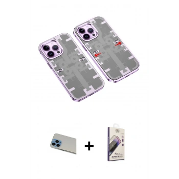 MARSİLYAN™- iPhone 13 Pro Max Kılıf Ufuk Doku Prime - Siyah Bilvis 3D Mat Cam Ekran Koruyucu + Rainbow Kamera Lens Koruma Cam - MI