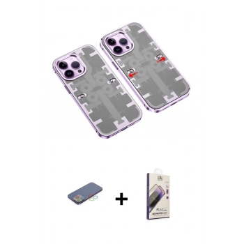 MARSİLYAN™- iPhone 13 Pro Max Kılıf Ufuk Doku Prime - Siyah Bilvis 3D Mat Cam Ekran Koruyucu + Renkli Kamera Lens Koruma Cam - MI