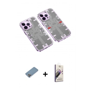 MARSİLYAN™- iPhone 13 Pro Max Kılıf Ufuk Doku Prime - Siyah Bilvis 3D Mat Cam Ekran Koruyucu + Shine Kamera Lens Koruma Cam - GI