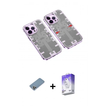 MARSİLYAN™- iPhone 13 Pro Max Kılıf Ufuk Doku Prime - Siyah Bilvis 5in1 3D Magic Cam Ekran Koruyucu + Shine Kamera Lens Koruma Cam - GI