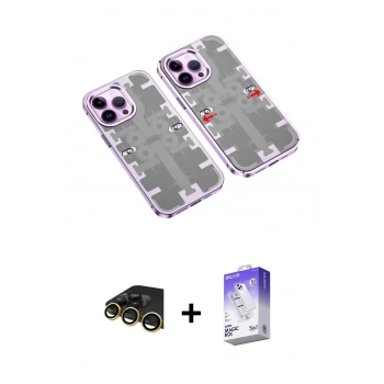 MARSİLYAN™- iPhone 13 Pro Max Kılıf Ufuk Doku Prime - Siyah Bilvis 5in1 3D Magic Cam Ekran Koruyucu + Raze Metal Kamera Lens - GD
