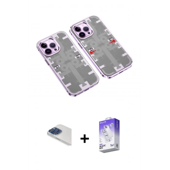 MARSİLYAN™- iPhone 13 Pro Max Kılıf Ufuk Doku Prime - Siyah Bilvis 5in1 3D Magic Cam Ekran Koruyucu + Pers Alüminyum Kamera Lens - LT