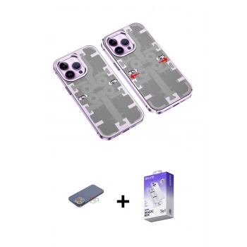 MARSİLYAN™- iPhone 13 Pro Max Kılıf Ufuk Doku Prime - Siyah Bilvis 5in1 3D Magic Cam Ekran Koruyucu + Renkli Kamera Lens Koruma Cam - MI