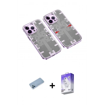 MARSİLYAN™- iPhone 13 Pro Max Kılıf Ufuk Doku Prime - Siyah Bilvis 5in1 3D Magic Cam Ekran Koruyucu + Shine Kamera Lens Koruma Cam - MI
