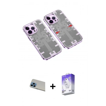 MARSİLYAN™- iPhone 13 Pro Max Kılıf Ufuk Doku Prime - Siyah Bilvis 5in1 3D Magic Cam Ekran Koruyucu + Rainbow Kamera Lens Koruma Cam - MI