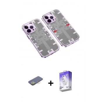 MARSİLYAN™- iPhone 13 Pro Max Kılıf Ufuk Doku Prime - Siyah Bilvis 5in1 3D Magic Cam Ekran Koruyucu + Renkli Kamera Lens Koruma Cam - SI