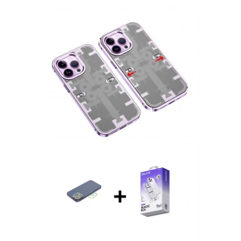 MARSİLYAN™- iPhone 13 Pro Max Kılıf Ufuk Doku Prime - Siyah Bilvis 5in1 3D Magic Cam Ekran Koruyucu + Renkli Kamera Lens Koruma Cam - YL