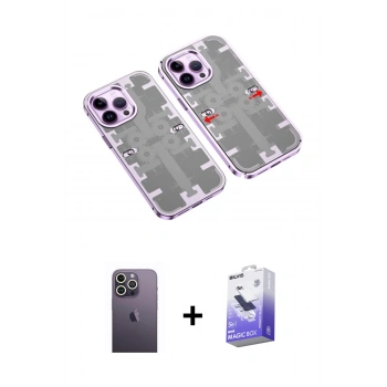 MARSİLYAN™- iPhone 13 Pro Max Kılıf Ufuk Doku Prime - Siyah Bilvis 5in1 5D Magic Hayalet Cam Ekran Koruyucu + Neon Fosforlu Kamera Lens - BZ