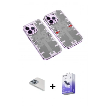 MARSİLYAN™- iPhone 13 Pro Max Kılıf Ufuk Doku Prime - Siyah Bilvis 5in1 5D Magic Hayalet Cam Ekran Koruyucu + Pers Alüminyum Kamera Lens - SABE