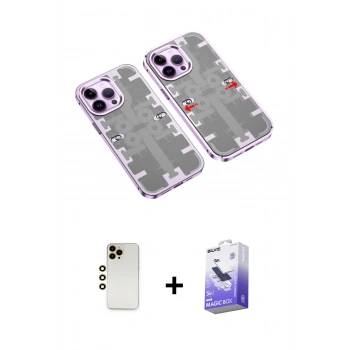 MARSİLYAN™- iPhone 13 Pro Max Kılıf Ufuk Doku Prime - Siyah Bilvis 5in1 5D Magic Hayalet Cam Ekran Koruyucu + Shine Kamera Lens - GD