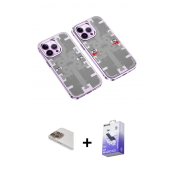 MARSİLYAN™- iPhone 13 Pro Max Kılıf Ufuk Doku Prime - Siyah Bilvis 5in1 5D Magic Hayalet Cam Ekran Koruyucu + Pers Alüminyum Kamera Lens - GD