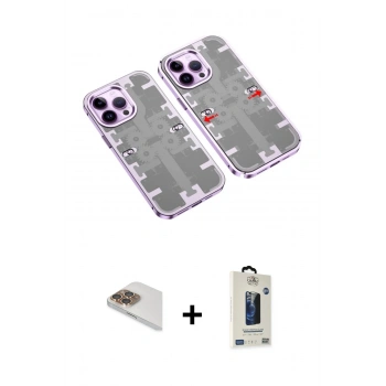 MARSİLYAN™- iPhone 13 Pro Max Kılıf Ufuk Doku Prime - Siyah Bilvis Hayalet Cam Ekran Koruyucu + Pers Alüminyum Kamera Lens - GD