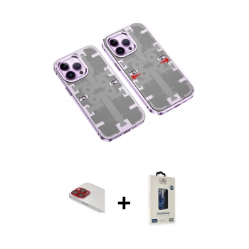 MARSİLYAN™- iPhone 13 Pro Max Kılıf Ufuk Doku Prime - Siyah Bilvis Hayalet Cam Ekran Koruyucu + Pers Alüminyum Kamera Lens - KI