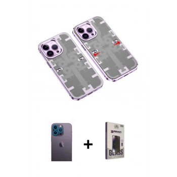 MARSİLYAN™- iPhone 13 Pro Max Kılıf Ufuk Doku Prime - Siyah Bilvis Hayalet Cam Ekran Koruyucu + Neon Fosforlu Kamera Lens - MI