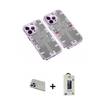 MARSİLYAN™- iPhone 13 Pro Max Kılıf Ufuk Doku Prime - Siyah Bilvis Hayalet Cam Ekran Koruyucu + Rainbow Kamera Lens Koruma Cam - MR