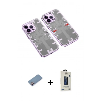 MARSİLYAN™- iPhone 13 Pro Max Kılıf Ufuk Doku Prime - Siyah Bilvis Hayalet Cam Ekran Koruyucu + Shine Kamera Lens Koruma Cam - PE