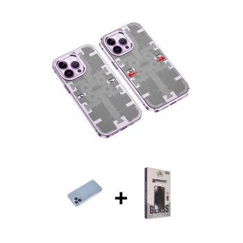 MARSİLYAN™- iPhone 13 Pro Max Kılıf Ufuk Doku Prime - Siyah Bilvis Hayalet Cam Ekran Koruyucu + Shine Kamera Lens Koruma Cam - MI
