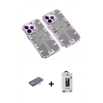 MARSİLYAN™- iPhone 13 Pro Max Kılıf Ufuk Doku Prime - Siyah Bilvis Hayalet Cam Ekran Koruyucu + Renkli Kamera Lens Koruma Cam - TU
