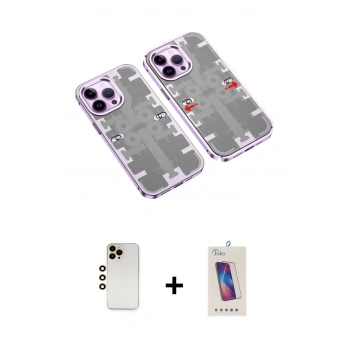 MARSİLYAN™- iPhone 13 Pro Max Kılıf Ufuk Doku Prime - Siyah Joko 5D Cam + Shine Kamera Lens - GD