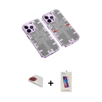 MARSİLYAN™- iPhone 13 Pro Max Kılıf Ufuk Doku Prime - Siyah Joko 5D Cam + Pers Alüminyum Kamera Lens - KI