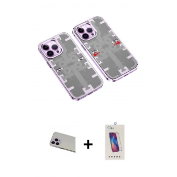 MARSİLYAN™- iPhone 13 Pro Max Kılıf Ufuk Doku Prime - Siyah Joko 5D Cam + Rainbow Kamera Lens Koruma Cam - MR
