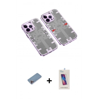 MARSİLYAN™- iPhone 13 Pro Max Kılıf Ufuk Doku Prime - Siyah Joko 5D Cam + Shine Kamera Lens Koruma Cam - PE