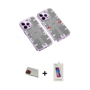 MARSİLYAN™- iPhone 13 Pro Max Kılıf Ufuk Doku Prime - Siyah Joko 5D Cam + Rainbow Kamera Lens Koruma Cam - KI