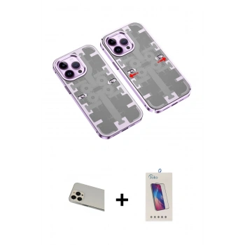MARSİLYAN™- iPhone 13 Pro Max Kılıf Ufuk Doku Prime - Siyah Joko 5D Cam + Rainbow Kamera Lens Koruma Cam - REGD
