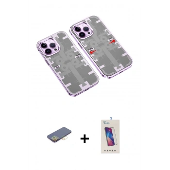 MARSİLYAN™- iPhone 13 Pro Max Kılıf Ufuk Doku Prime - Siyah Joko 5D Cam + Renkli Kamera Lens Koruma Cam - SI