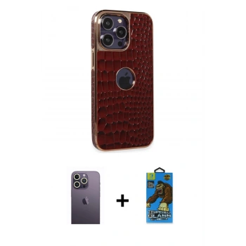 MARSİLYAN™- iPhone 13 Pro Max Kılıf Ufuk Form Prime - Siyah 18D Cam Ekran Koruyucu + Neon Fosforlu Kamera Lens - BZ