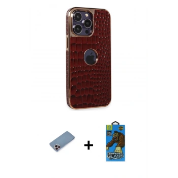 MARSİLYAN™- iPhone 13 Pro Max Kılıf Ufuk Form Prime - Siyah 18D Cam Ekran Koruyucu + Shine Kamera Lens Koruma Cam - PE
