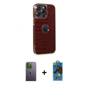 MARSİLYAN™- iPhone 13 Pro Max Kılıf Ufuk Form Prime - Siyah 18D Cam Ekran Koruyucu + Neon Fosforlu Kamera Lens - YL