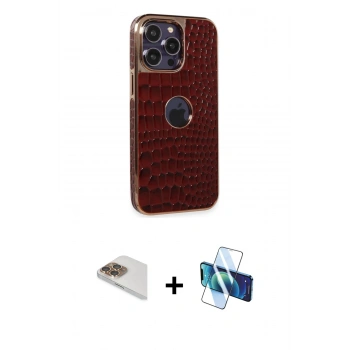 MARSİLYAN™- iPhone 13 Pro Max Kılıf Ufuk Form Prime - Siyah 3D Antistatik Cam Ekran Koruyucu + Pers Alüminyum Kamera Lens - GD