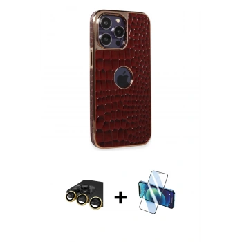 MARSİLYAN™- iPhone 13 Pro Max Kılıf Ufuk Form Prime - Siyah 3D Antistatik Cam Ekran Koruyucu + Raze Metal Kamera Lens - GD