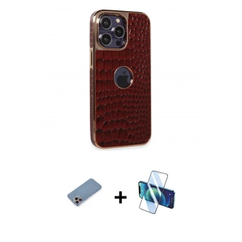 MARSİLYAN™- iPhone 13 Pro Max Kılıf Ufuk Form Prime - Siyah 3D Antistatik Cam Ekran Koruyucu + Shine Kamera Lens Koruma Cam - PE