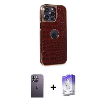 MARSİLYAN™- iPhone 13 Pro Max Kılıf Ufuk Form Prime - Siyah Bilvis 5in1 3D Magic Cam Ekran Koruyucu + Neon Fosforlu Kamera Lens - BZ
