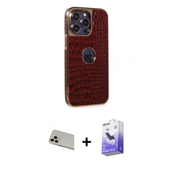 MARSİLYAN™- iPhone 13 Pro Max Kılıf Ufuk Form Prime - Siyah Bilvis 5in1 5D Magic Hayalet Cam Ekran Koruyucu + Rainbow Kamera Lens Koruma Cam - REGD
