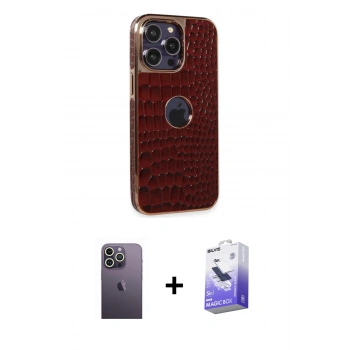 MARSİLYAN™- iPhone 13 Pro Max Kılıf Ufuk Form Prime - Siyah Bilvis 5in1 5D Magic Hayalet Cam Ekran Koruyucu + Neon Fosforlu Kamera Lens - BZ