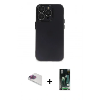 MARSİLYAN™- iPhone 13 Pro Max Kılıf Ufuk Minimal Özel Seri - Şeffaf 360 Full Body Arka Koruyucu + Pers Alüminyum Kamera Lens - GI