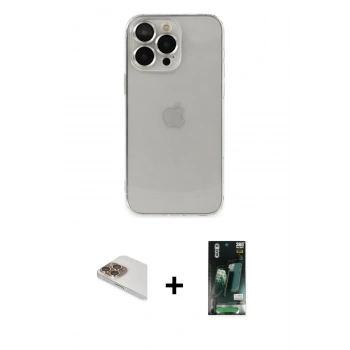 MARSİLYAN™- iPhone 13 Pro Max Kılıf Ufuk Minimal Özel Seri - Şeffaf 360 Full Body Arka Koruyucu + Pers Alüminyum Kamera Lens - GD