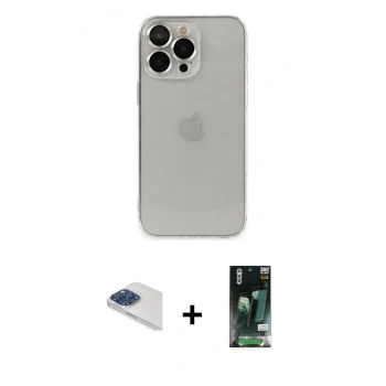 MARSİLYAN™- iPhone 13 Pro Max Kılıf Ufuk Minimal Özel Seri - Şeffaf 360 Full Body Arka Koruyucu + Pers Alüminyum Kamera Lens - LT